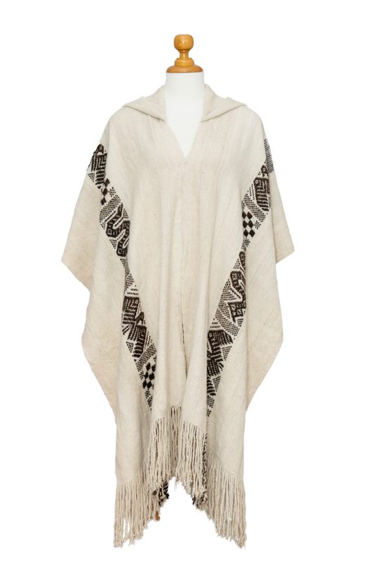 Cream Alpaca Hooded Fringe Cape | Spirit Guide | Cape 036