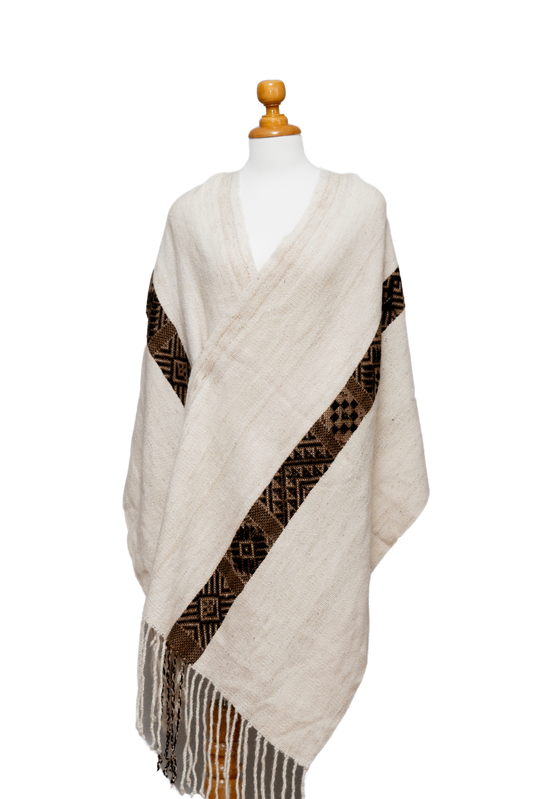 Cream Alpaca Fringe Wrap | Elemental Connection | Wrap 016