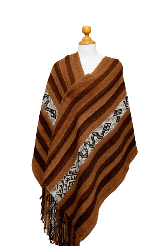 Brown x Tan Alpaca Fringe Wrap | Earth Ritual | Wrap 017