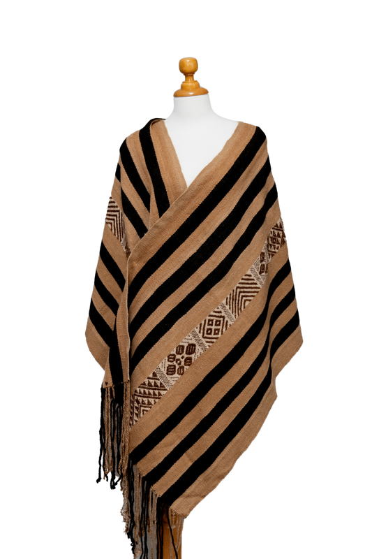 Black x Tan Alpaca Fringe Wrap | Sacred Guardian | Wrap 018