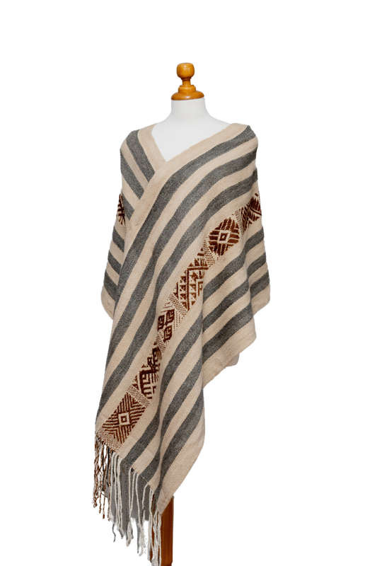 Grey x Cream Alpaca Fringe Wrap | Protection Prayer | Wrap 022