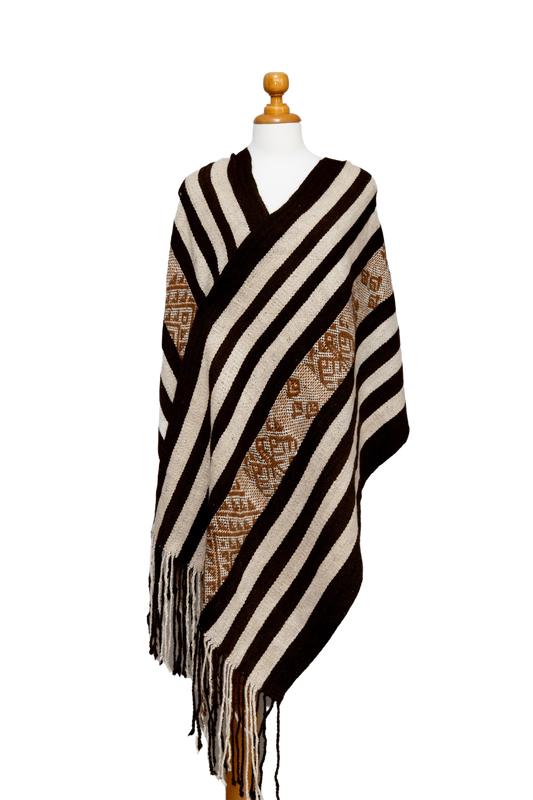 Brown x Cream Alpaca Fringe Wrap | Spirit Guide | Wrap 024